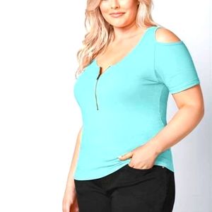 Plus Size Cold-Shoulder Zipper Top